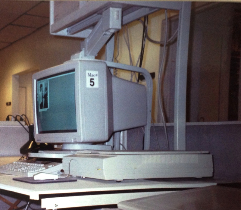 My desk setup the day I joined the company. You can just discern the IIci in the upper corner.